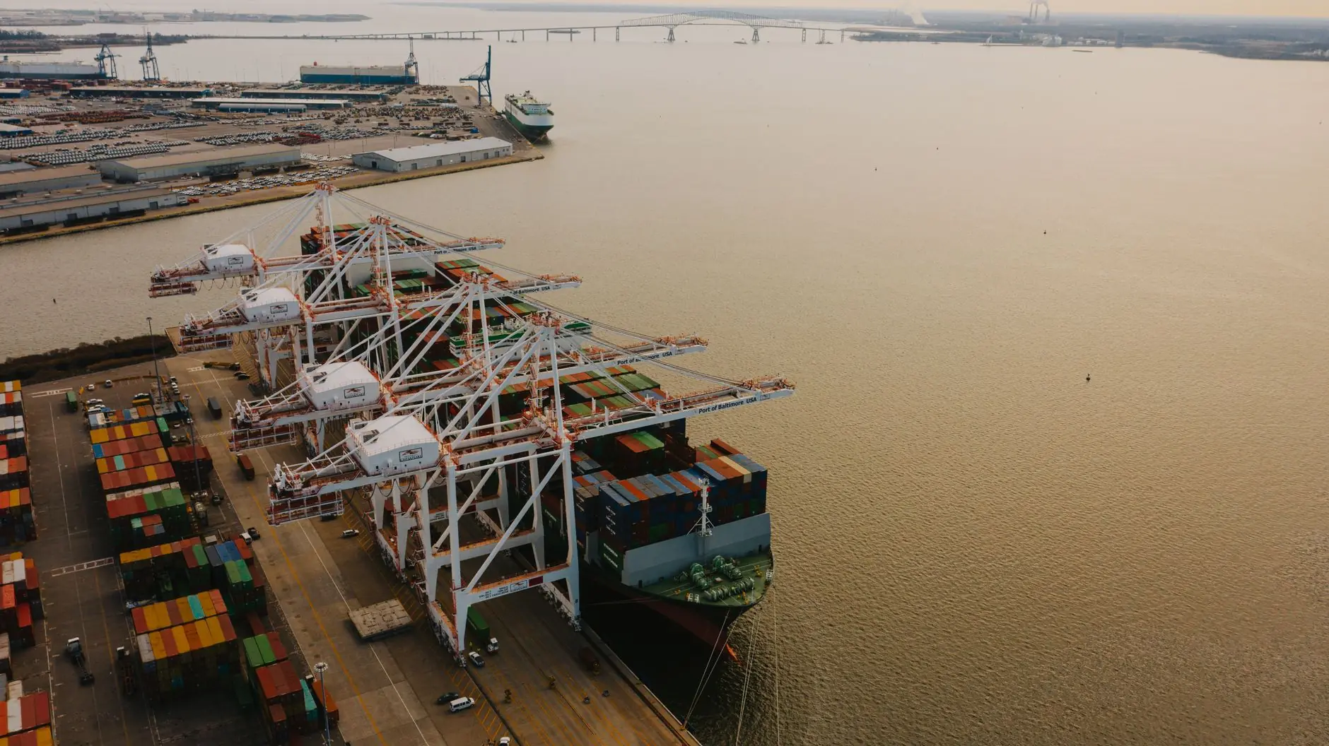 Aerial view of a container port