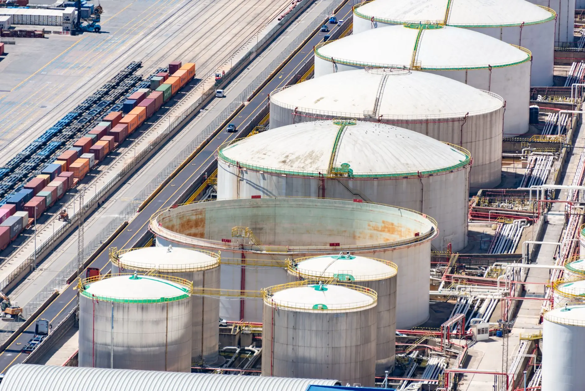 Bulk storage tanks at a chemical terminal